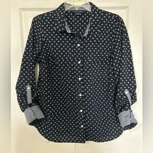 Tommy Hilfiger navy blue button down Shirt with White Anchor Design size M